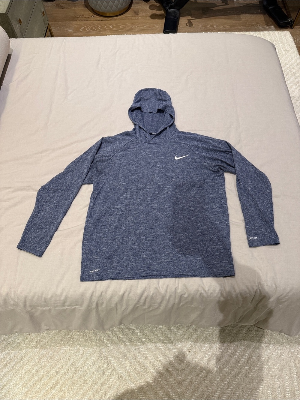 Nike Men's Heathered Navy Hooded Dri-FIT Long Sleeve Top